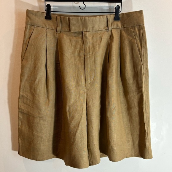 BANANA REPUBLIC Sz 14 Linen Pleated Front Unlined Trouser Style Bermuda Shorts - Picture 3 of 7